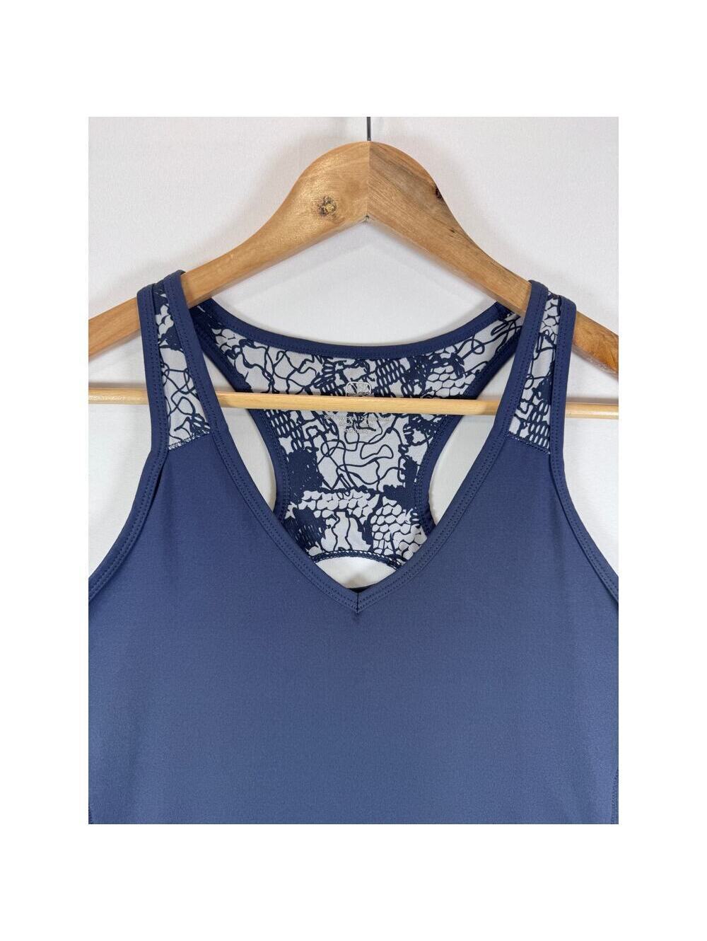 Yoga Racerback Tank Top Floral Lace Back Workout Athleisure Navy Womens M Apana - Picture 2 of 9